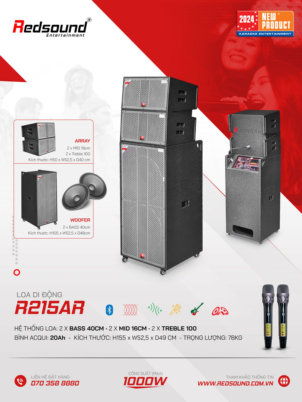 Loa Array di động Redsound R215AR | Công suất 1000W