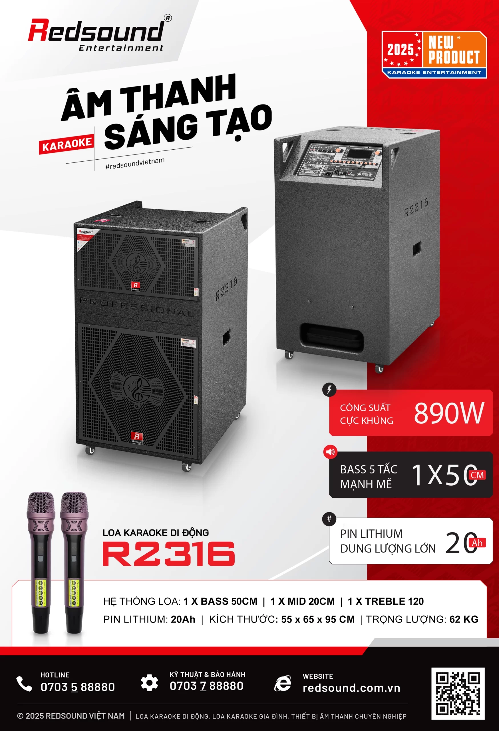 Loa kéo di động Redsound R2316 bass 5 tấc công suất 890W