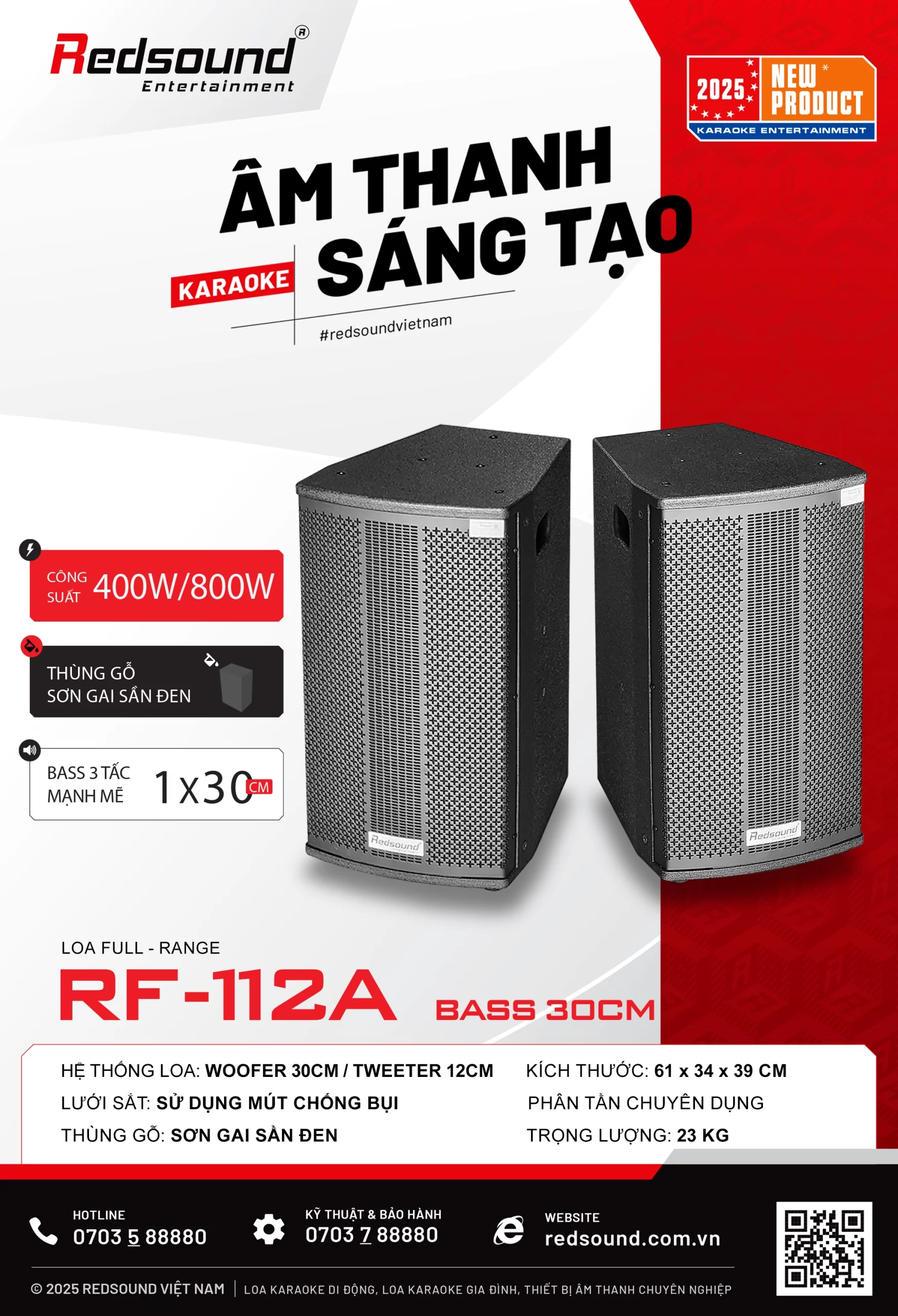Loa Full-range Redsound RF-112A bass 30cm công suất 800W chuyên nghiệp