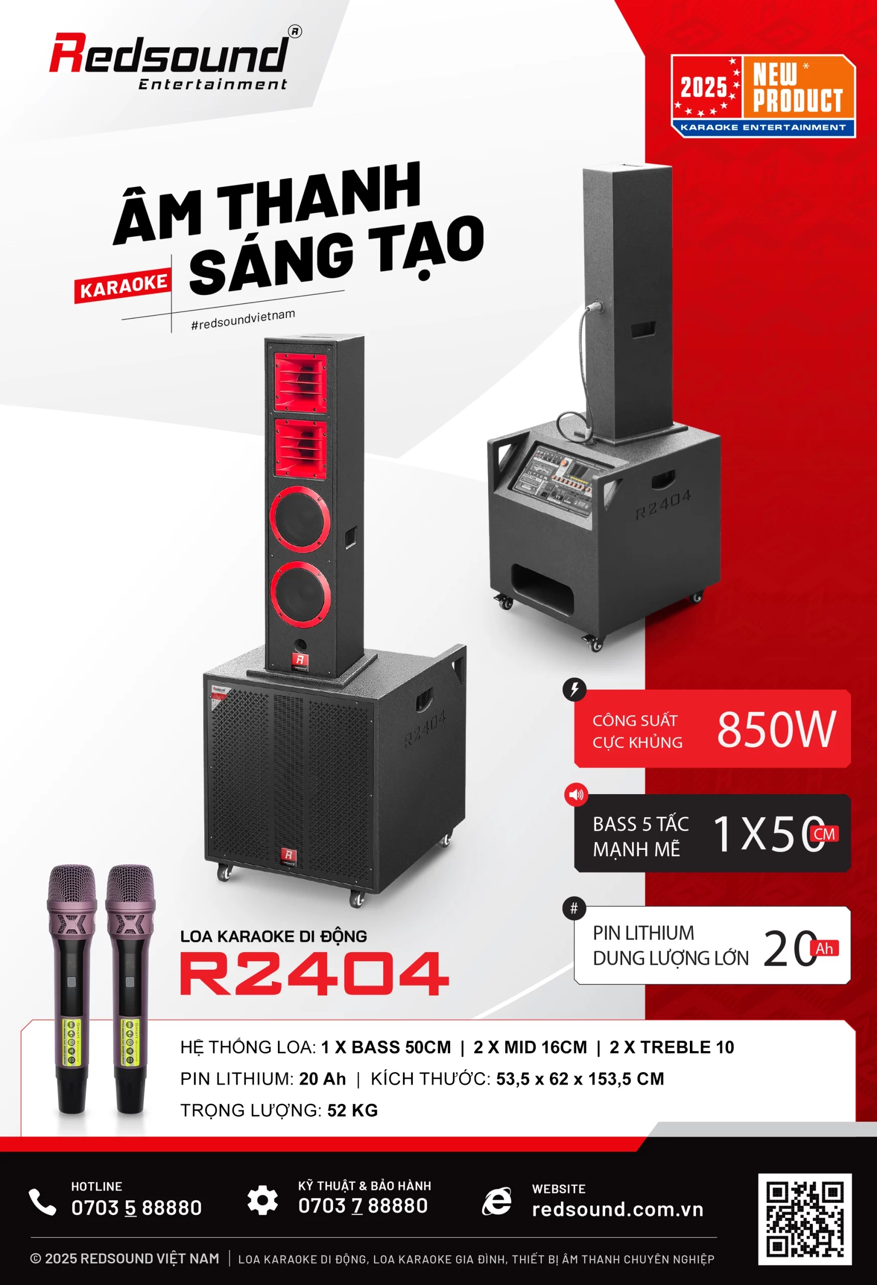 Loa cột di động Redsound R2404 bass 5 tấc công suất 850W âm thanh sáng tạo