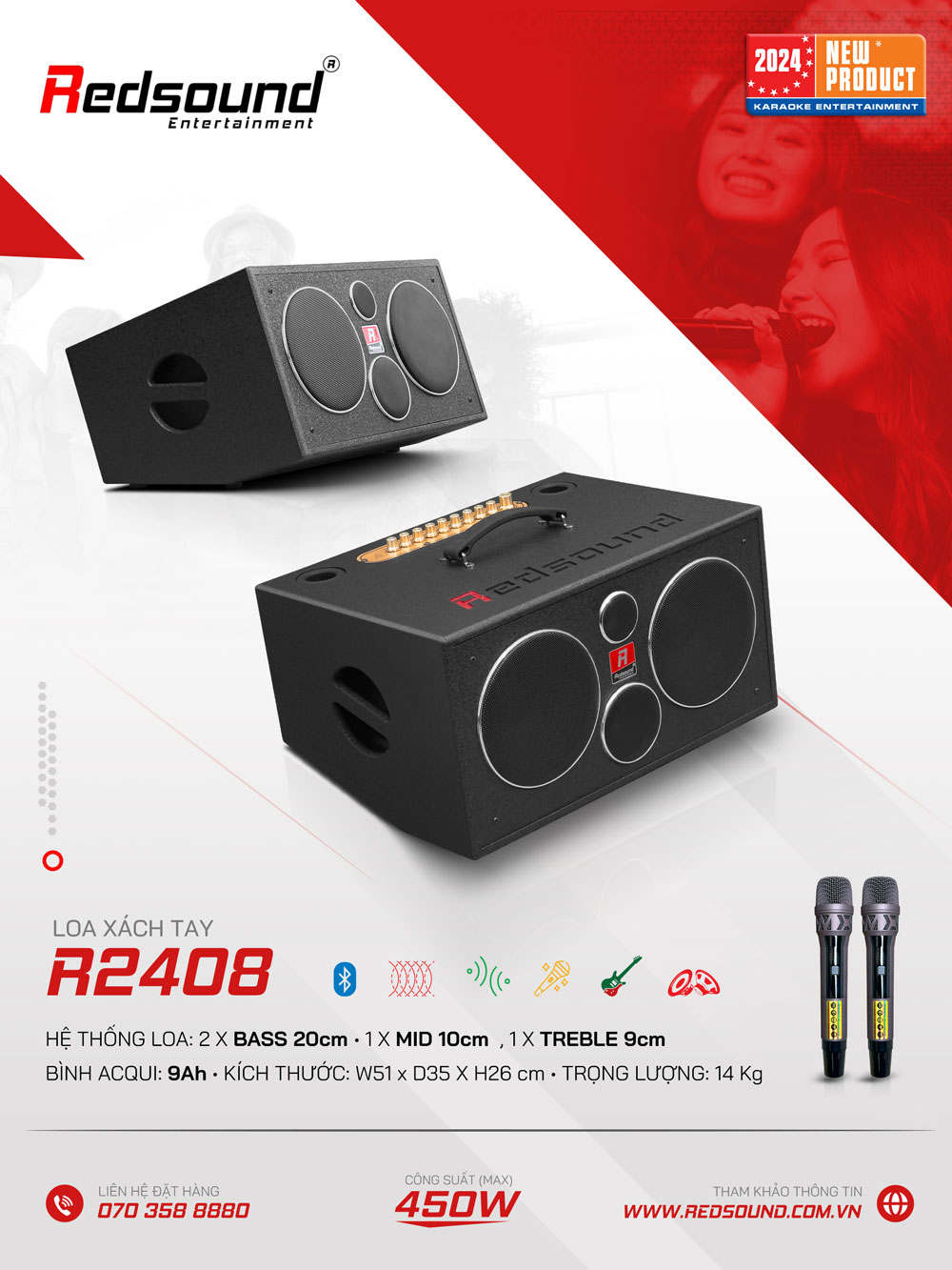 Loa xách tay Redsound R2408 Bass đôi 20 cm 9 Redsound Vietnam Loa xách tay Redsound R2408 | Thông tin chi tiết