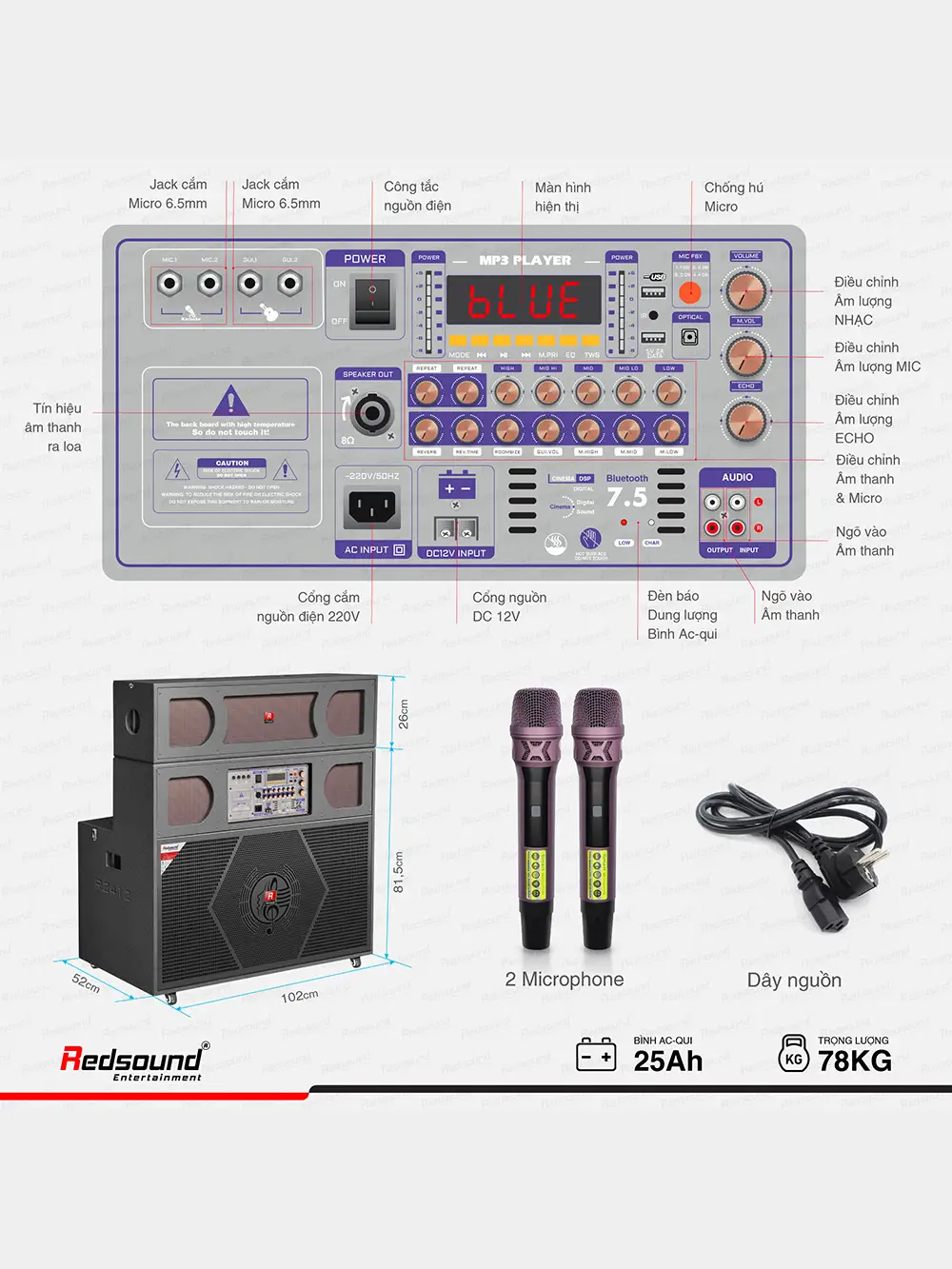 Loa gập di động Redsound R2412 | HDSD bo mạch