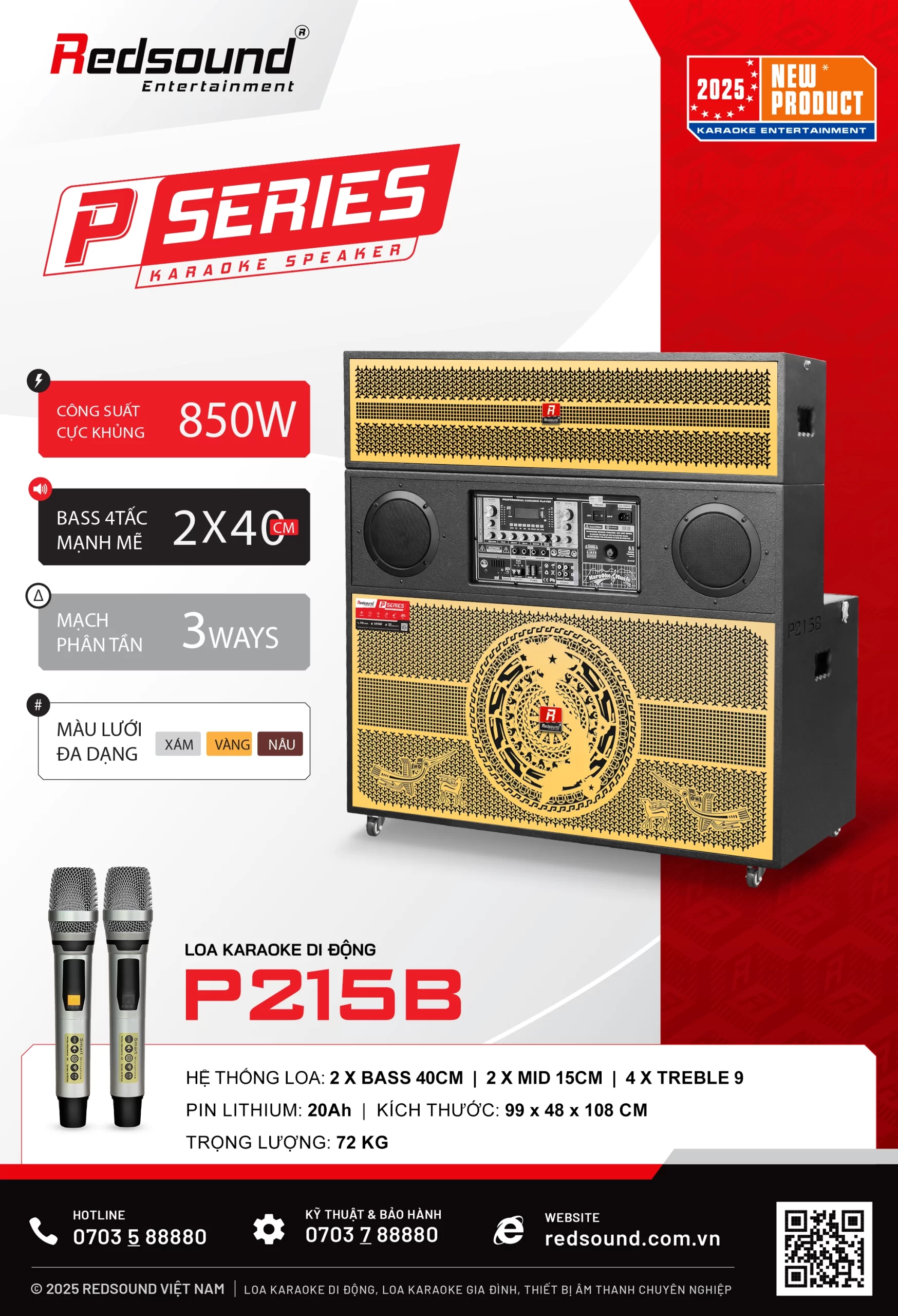 Loa kéo di động Redsound P215B bass 4 tấc đôi