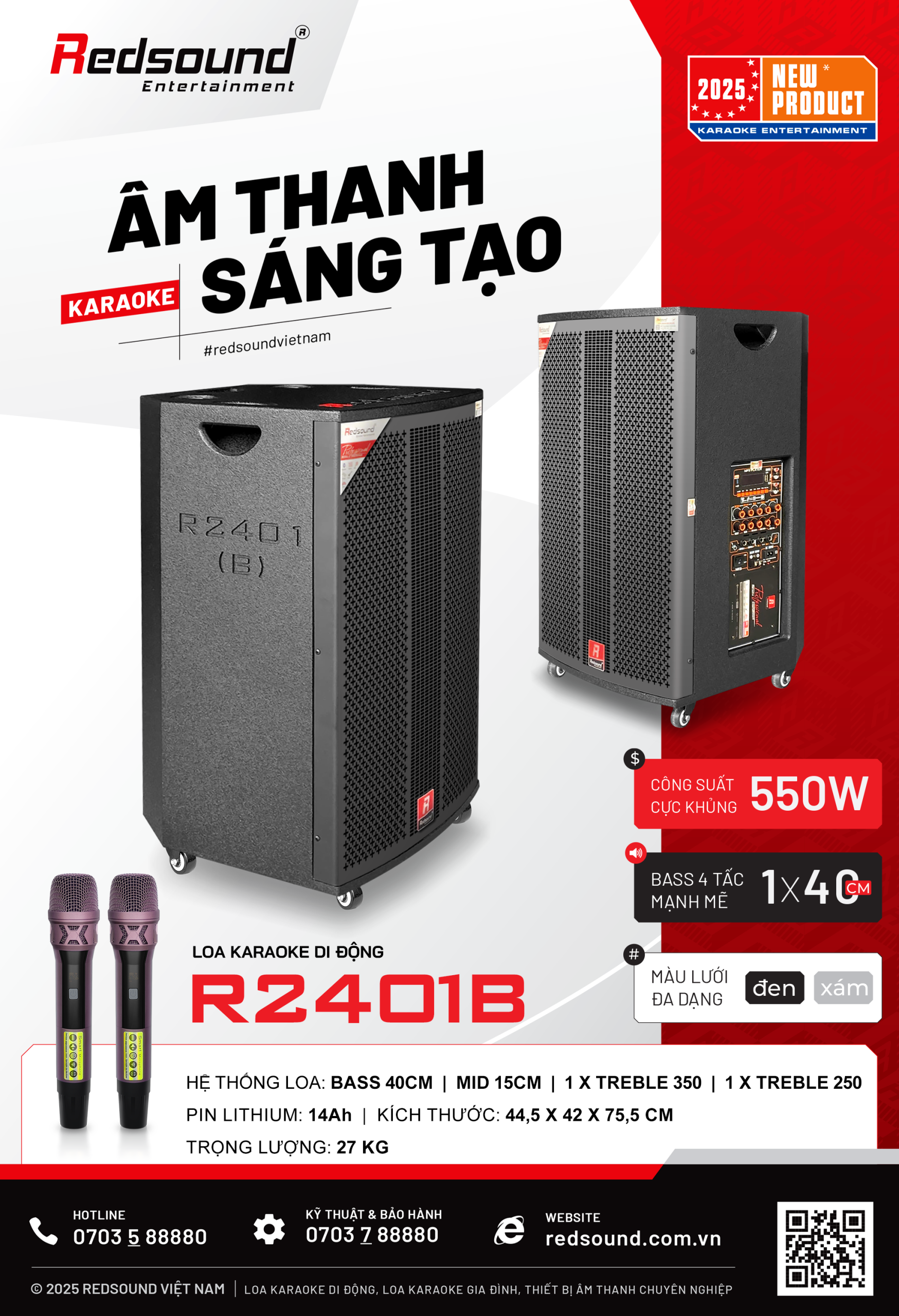 Loa di động 4 tấc đơn Redsound R-2401B 5 Redsound Vietnam R2401B MOI scaled Redsound Vietnam
