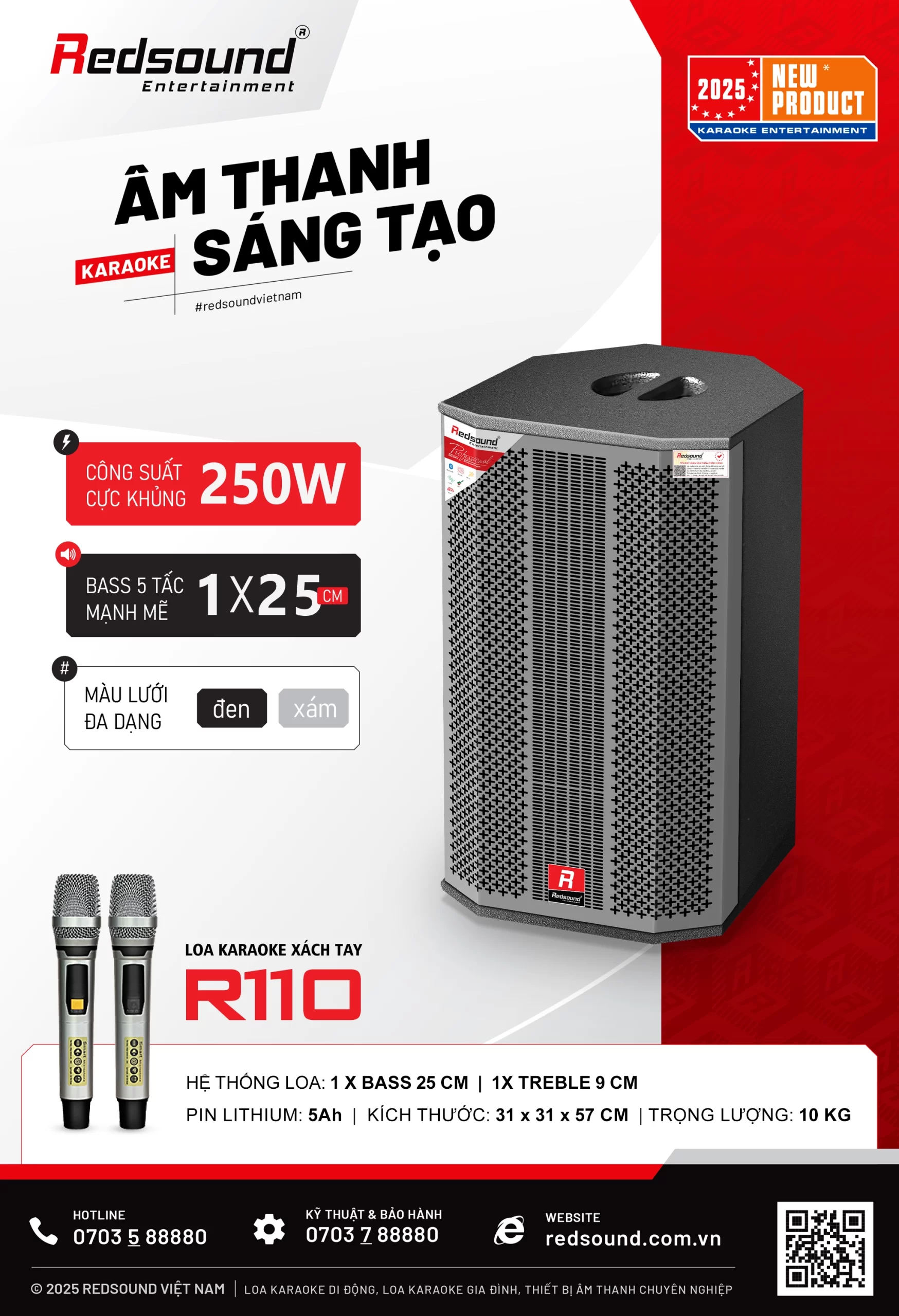 Loa xách tay Redsound R110 5 Redsound Vietnam Loa-karaoke-xach-tay-Redsound-R110-mau-xam-den