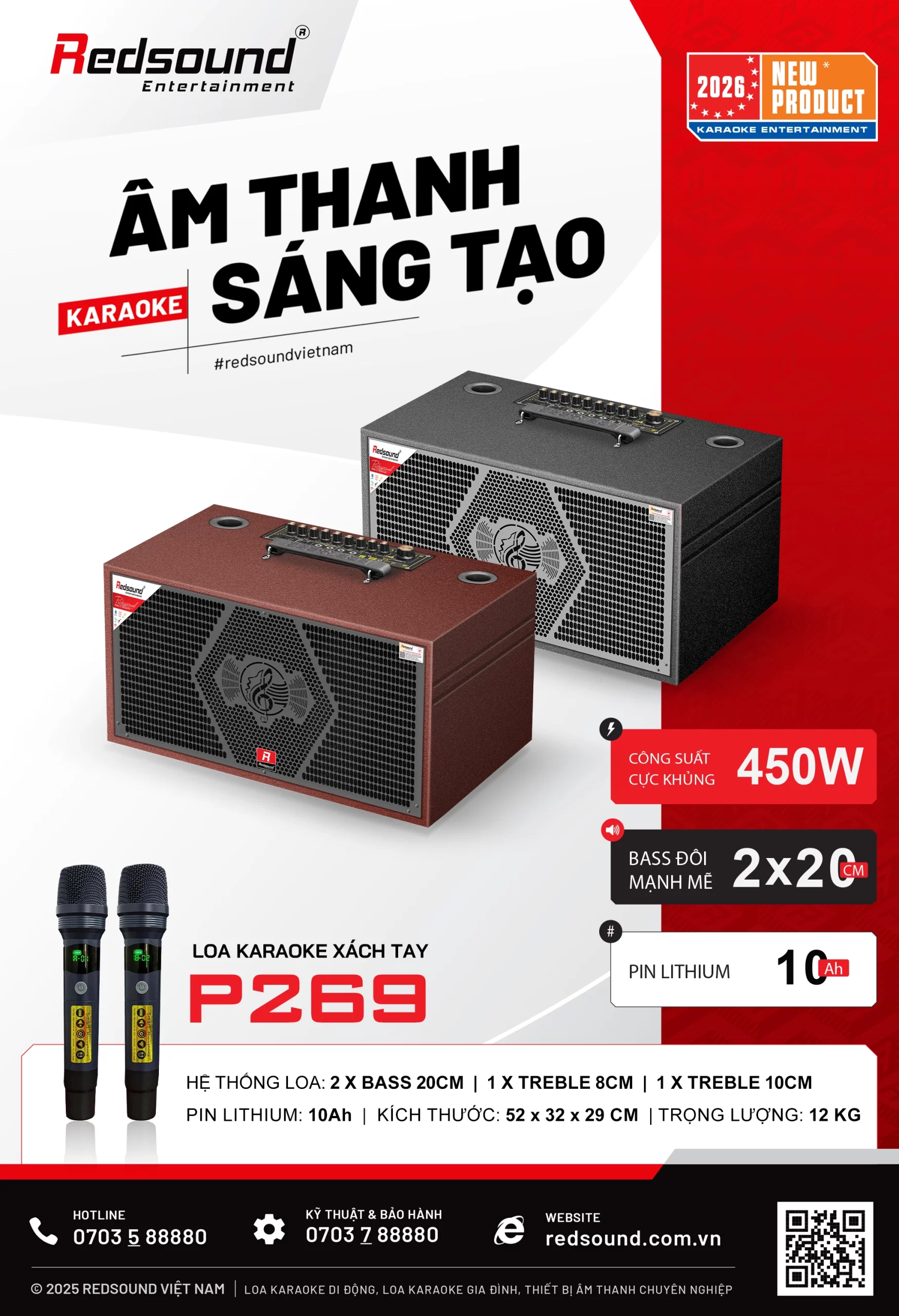 Loa xách tay Redsound P-269 bass đôi 20cm công suất 450W